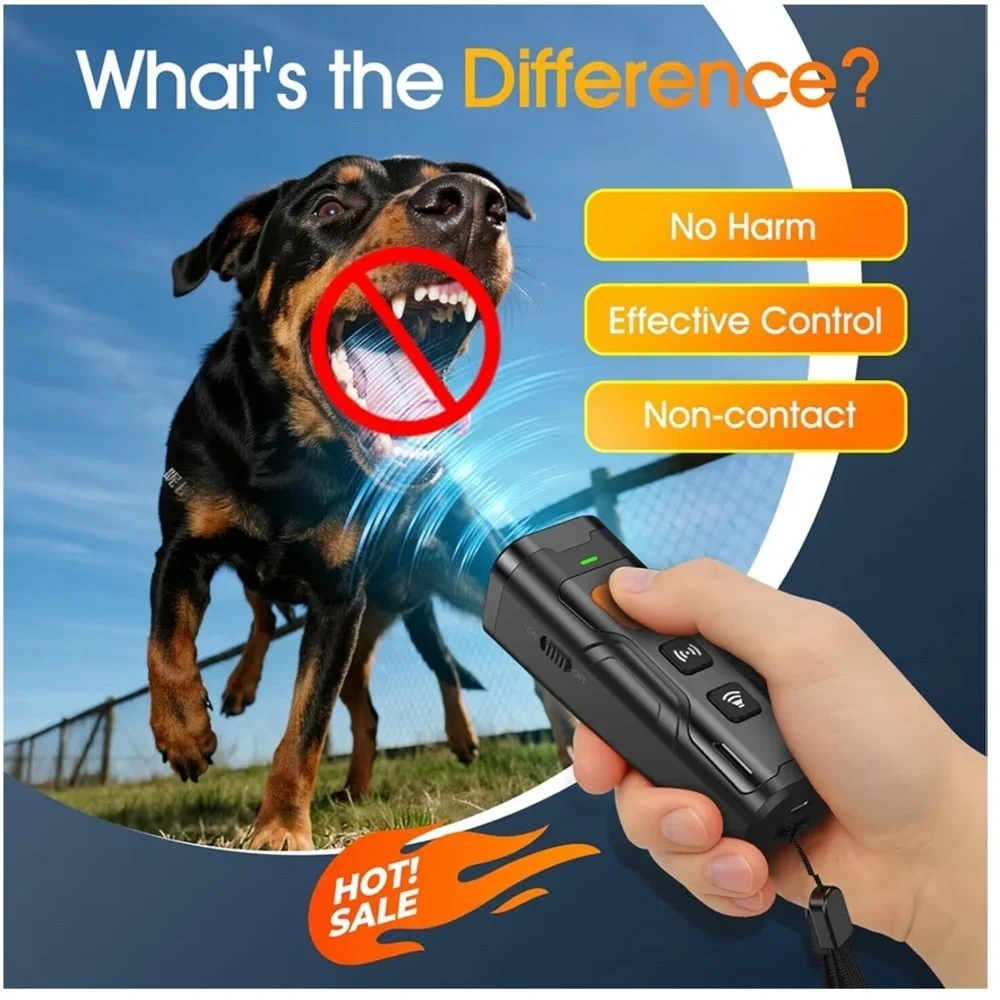 Ultrasonic Dog Deterrent Trainer with LED Light - Black